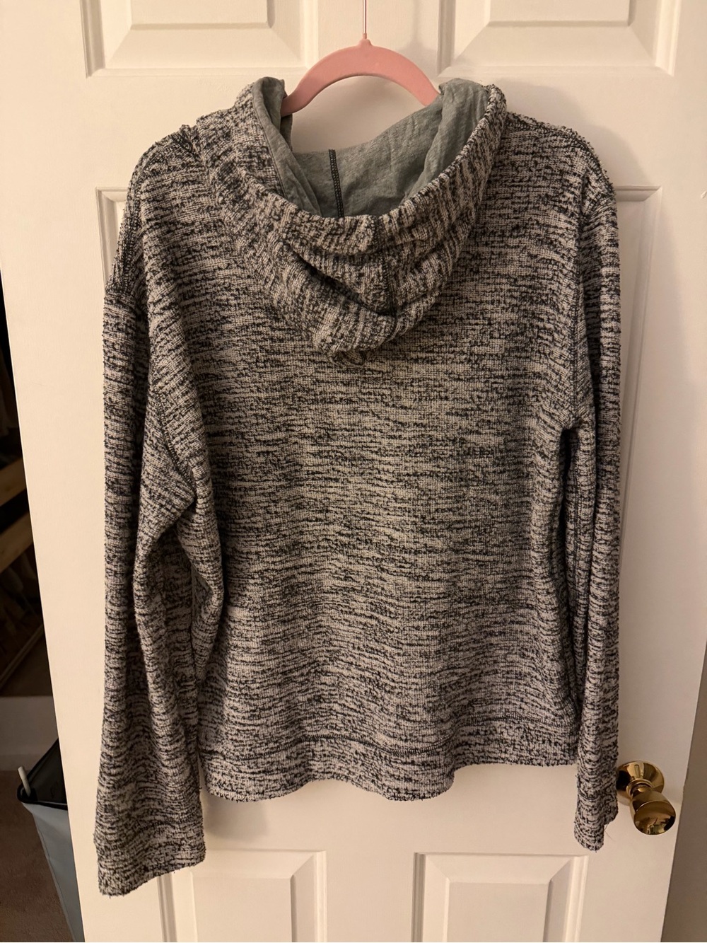 Vince Men’s Marled Cotton Knit Pullover Hoodie Sweater Gray Black M - Picture 4 of 4